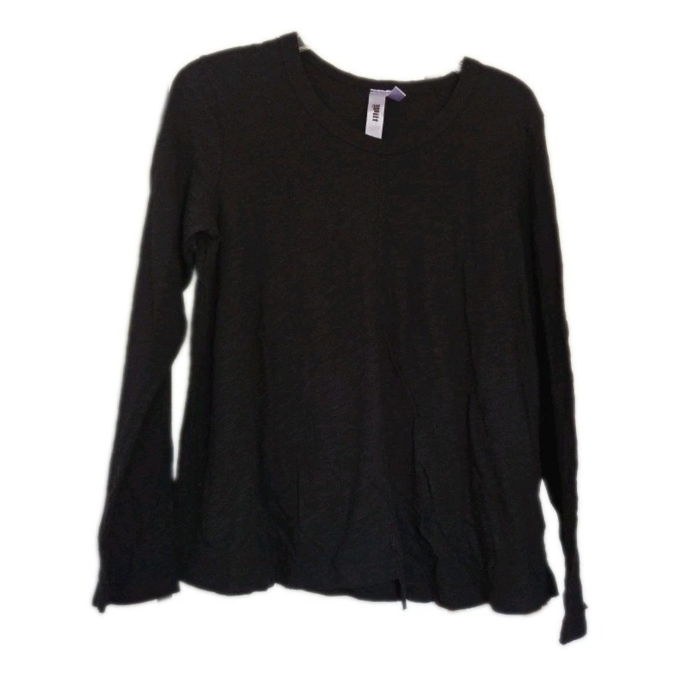 Wilt Women's Black Knit Cotton Crew Neck Long Sleeve Raw Hem Top Size M